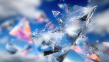 Abstract shattered crystal shapes in motion