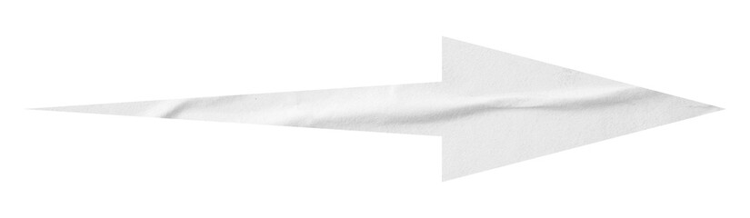 White crumpled paper arrow isolated on transparent background