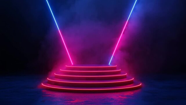 Podium with neon lights and smock