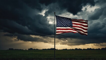 USA Flag Silhouette with Stormy Sky – Dramatic Independence Day