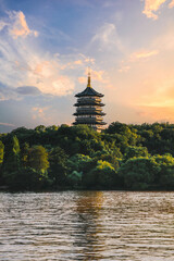 Leifeng Pagoda at West Lake, Hangzhou under the twilight
