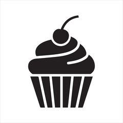 Cupcake with Frosting and Cherry Silhouette Icon – Minimal Dessert Vector Design