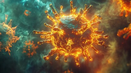 Fototapeta premium Dramatic Rendering of Glowing Viral Particle Infectious Disease Illustration