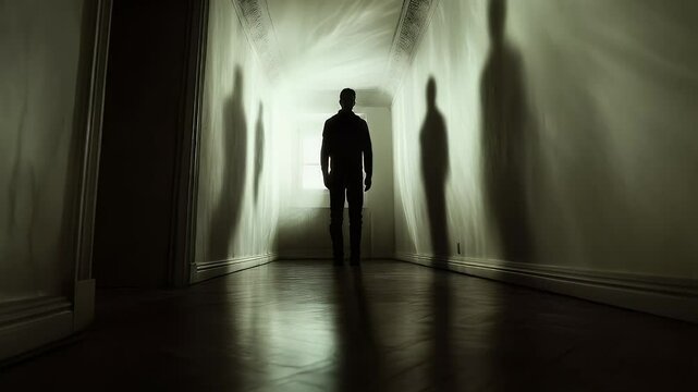 Silhouette of a Man in a Dark Hallway
