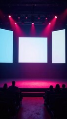 Expansive stage, large blank screens, dramatic lighting effects , lighting, environment, dramatic