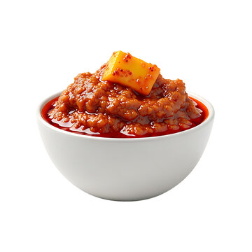 Authentic indian mango pickle achaar recipe traditional spicy mango pickle in white bowl isolated on transparent background