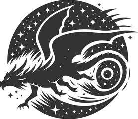 Drawing silhouette of a flying dragon vector