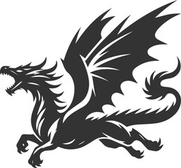 Drawing silhouette of a flying dragon vector