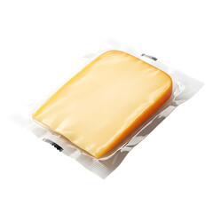 Cheese block vacuum sealed package cheddar cheese dairy product food photography stock image and product shot on transparent background