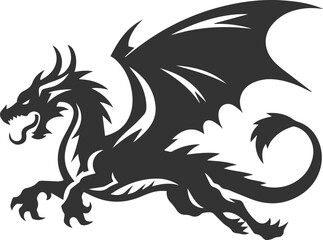 Drawing silhouette of a flying dragon vector