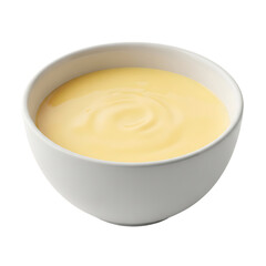 Bowl of custard dessert creamy vanilla sauce homemade sweet treat delicious food photography studio shot isolated on transparent background