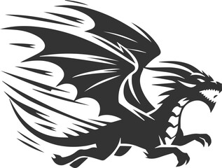 Drawing silhouette of a flying dragon vector