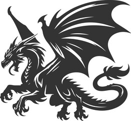 Drawing silhouette of a flying dragon vector