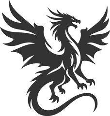 Drawing silhouette of a flying dragon vector
