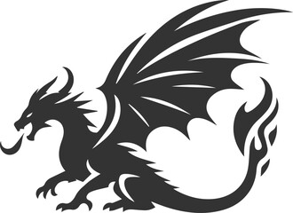 Drawing silhouette of a flying dragon vector