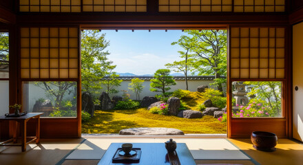和室からの日本庭園	