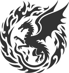 Drawing silhouette of a flying dragon vector
