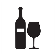 Wine Bottle and Glass Silhouette Icon – Elegant Beverage Vector Illustration
