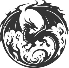 Drawing silhouette of a flying dragon vector