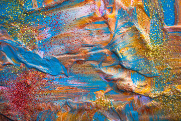 a handmade abstract painting full of movement, texture, and vibrant paint carefully applied to canvas