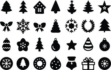 Christmas Ornaments Seamless Pattern, Fir Trees, Snowflakes, and Baubles Isolated