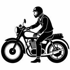 Fototapeta premium Stylish Man in Helmet Riding Classic Vintage Motorcycle