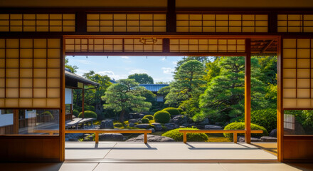 和室からの日本庭園	