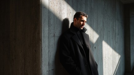 Man leaning against wall in sunlight