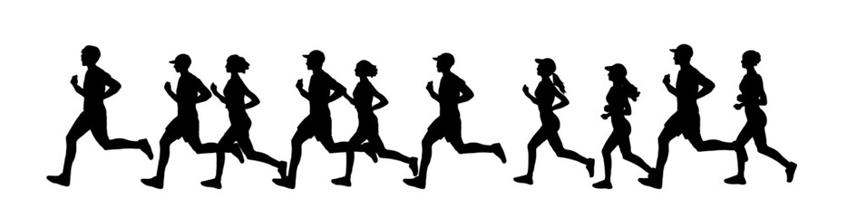 Running Silhouette Set – Group of People, Jogging Outline