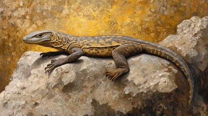 Obraz premium Monitor Lizard Basking on Rock in Midday Light