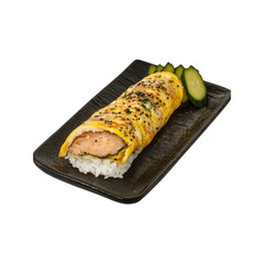 Delicious Grilled Salmon Tamagoyaki Roll with Rice and Cucumber