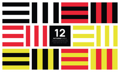 Fototapeta premium 12 Bundle Pattern Black White Red Yellow Horizontal and Vertical Stripes 