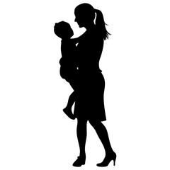 Set of mother hugging his daughter full black silhouette vector illustration design
