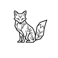 Fototapeta premium Geometric fox with floral design line art