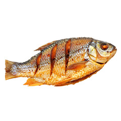 Delicious crispy fried fish recipe isolated on black background for seafood restaurant menu concept art on transparent background