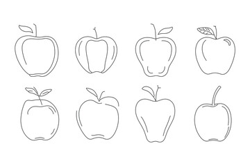 Apple Line Art Collection – Hand-Drawn Black and White Minimal Fruit Icons Set