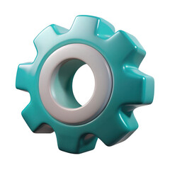 3d render of teal and white gear isolated on transparent background