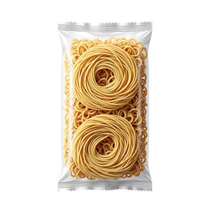 Buy dried noodle nest pasta online fresh italian pasta product in clear plastic packaging for sale on transparent background