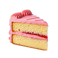 Delicious pink frosted cake slice dessert bakery sweet treat vanilla cake strawberry filling isolated on transparent background
