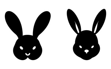 Obraz premium Set of rabbit head full black silhouette vector illustration design