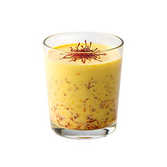 Saffron milk recipe delicious and healthy drink with saffron threads in a glass on a black background on transparent background