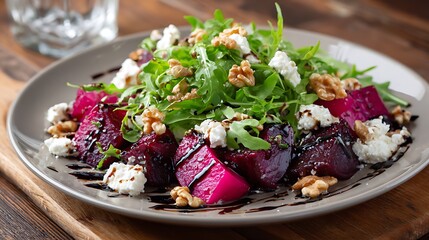 Roasted Beet Salad with Arugula, Walnuts, and Goat Cheese