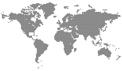 Stylized squire shape world map showcasing major global regions. Realistic squire shape world map feathering abstract country boundary. A clean and abstract way to visualize Earth.