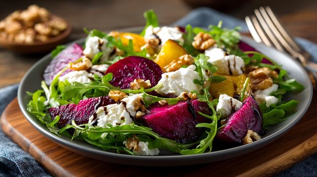 Beet and Arugula Salad with Goat Cheese and Walnuts - Powered by Adobe