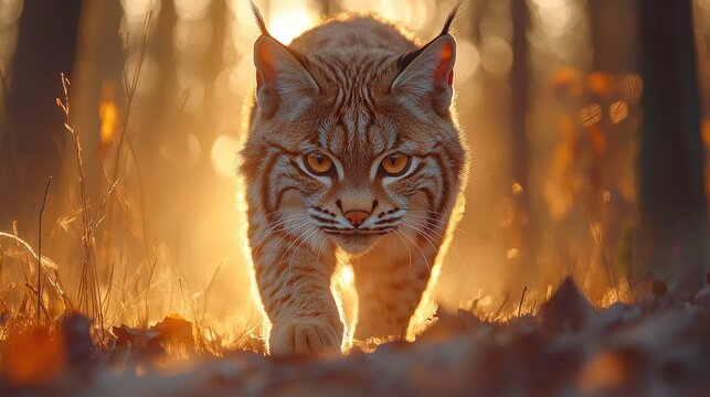 Wildcat in golden sunlight