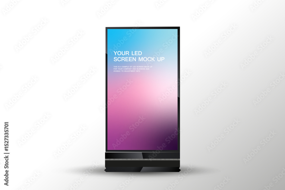 Poster A vertical LED screen mock-up features a soft gradient background transitioning from blue to pink and deep violet tones. A Technology LED screen vector design