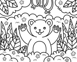children coloring cute bear in jungle 