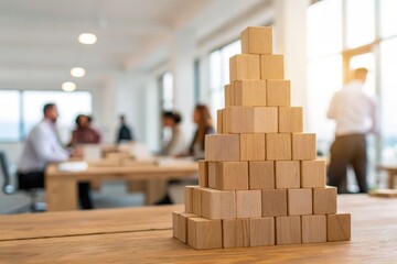 Modern Office Team Collaborating with Wooden Blocks in Creative Workspace Environment