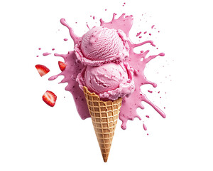 Strawberry ice cream cone with splash photography
