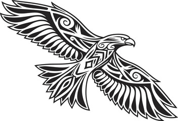 Majestic Eagle in Flight Detailed Tribal Tattoo Design Illustration
